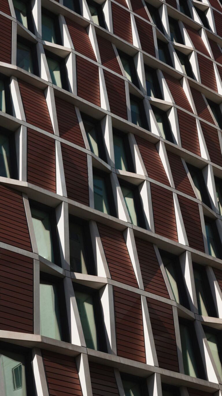 Modern building facade with aluminium composite panel cladding
