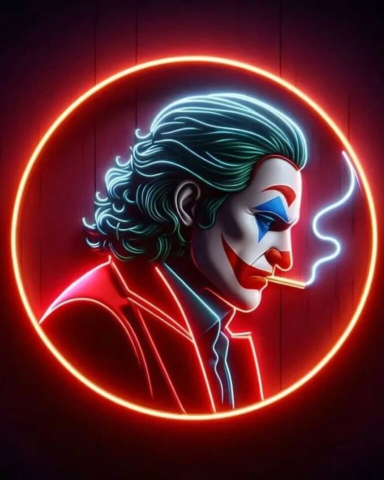Neon portrait art design in a red circle