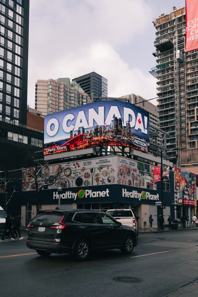 Large outdoor billboards on a city building